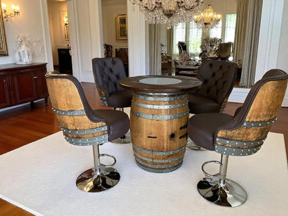 Luxury Hydraulic Whiskey & Wine Barrel Stool — Memory Foam, Counter-to-Bar Height