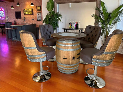 Luxury Hydraulic Whiskey & Wine Barrel Stool — Memory Foam, Counter-to-Bar Height