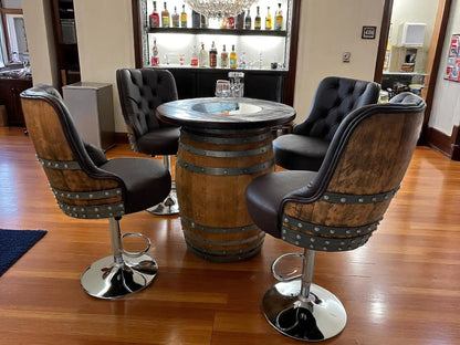 Luxury Hydraulic Whiskey & Wine Barrel Stool — Memory Foam, Counter-to-Bar Height