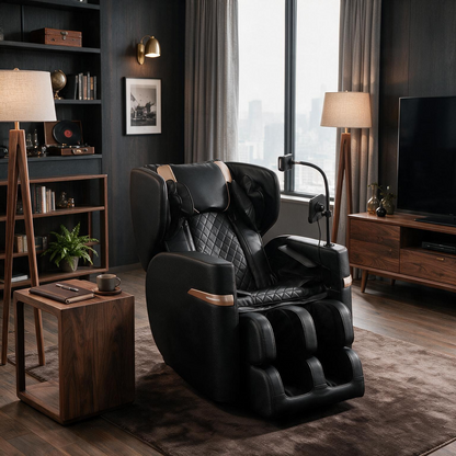 2025 Massage Chair Recliner with Zero Gravity and Full Body Air Pressure in Black PU Leather