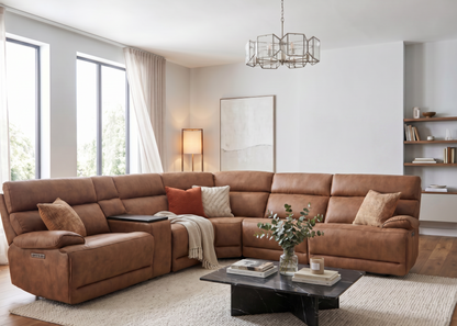MaxView Media Mocha 6-Piece Power Reclining Sectional with Immersive Sound System