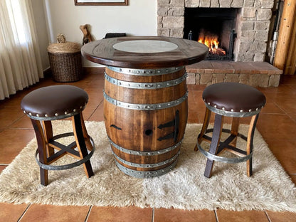 Multi-Use Whiskey & Wine Barrel Bar Set — Glass Top, Cabinet Storage Pub Set