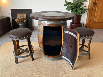 Multi-Use Whiskey & Wine Barrel Bar Set — Glass Top, Cabinet Storage Pub Set
