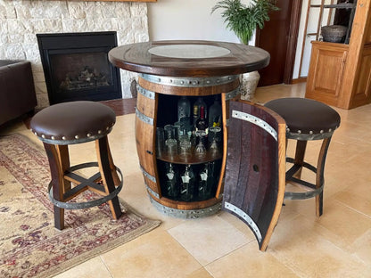 Multi-Use Whiskey & Wine Barrel Bar Set — Glass Top, Cabinet Storage Pub Set