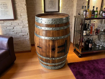 Multi-Use Whiskey & Wine Barrel Bar Set — Glass Top, Cabinet Storage Pub Set