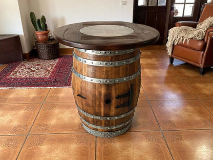 Multi-Use Whiskey & Wine Barrel Bar Set — Glass Top, Cabinet Storage Pub Set