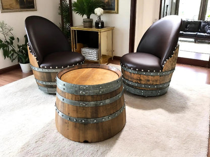 Whiskey & Wine Barrel Coffee Table Set — 2 Chairs Pub Set