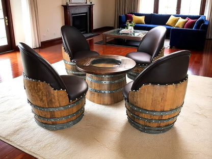 Whiskey & Wine Barrel Coffee Table Set — Full Round Table, 4 Chairs - Pub Set