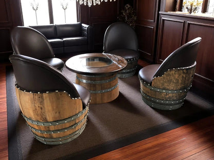 Whiskey & Wine Barrel Coffee Table Set — Full Round Table, 4 Chairs - Pub Set