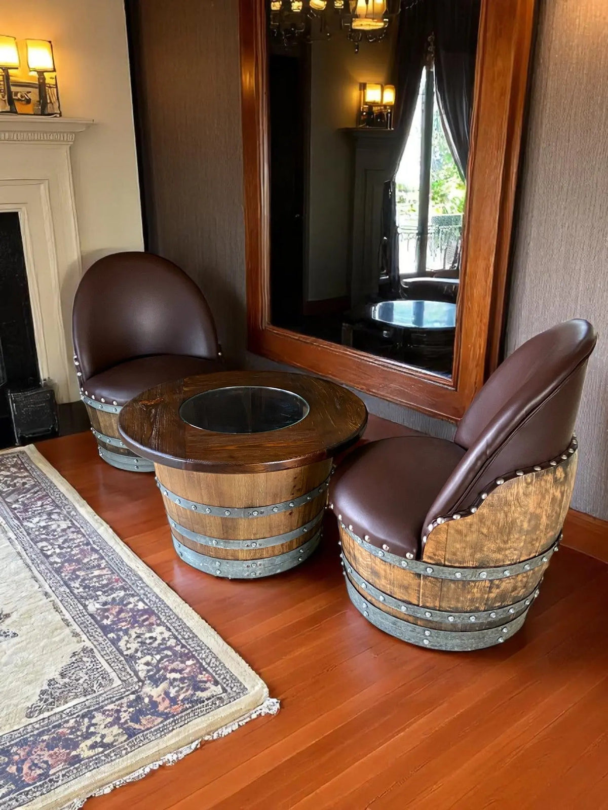 Whiskey & Wine Barrel Half-Barrel Table Set — 2 Chairs Pub Set