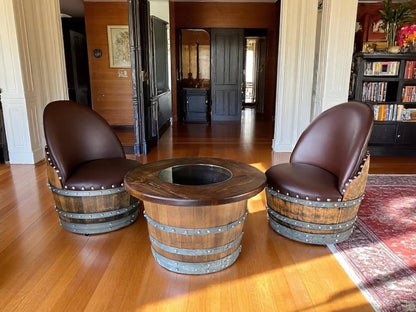 Whiskey & Wine Barrel Half-Barrel Table Set — 2 Chairs Pub Set