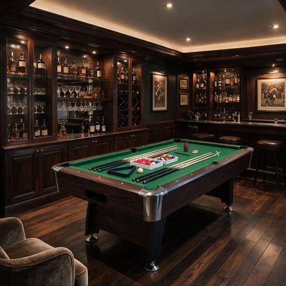8FT Modern Green Felt Billiard Pool Table With Automatic Ball Return And Accessories Kit