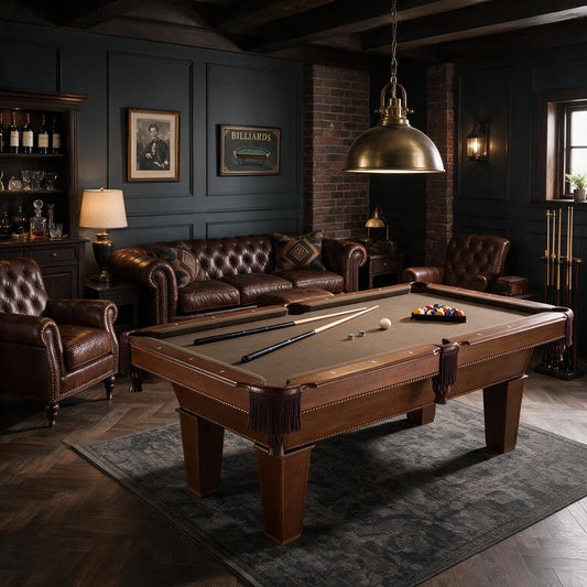 7Ft Brown Wool Cloth Top Pool Table with 2 Cues and Billiards Balls
