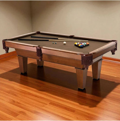 7Ft Brown Wool Cloth Top Pool Table with 2 Cues and Billiards Balls