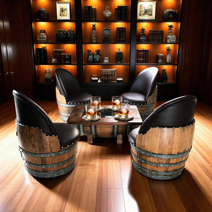 Whiskey & Wine Barrel Coffee Table Set — 4 Chairs - Pub Set