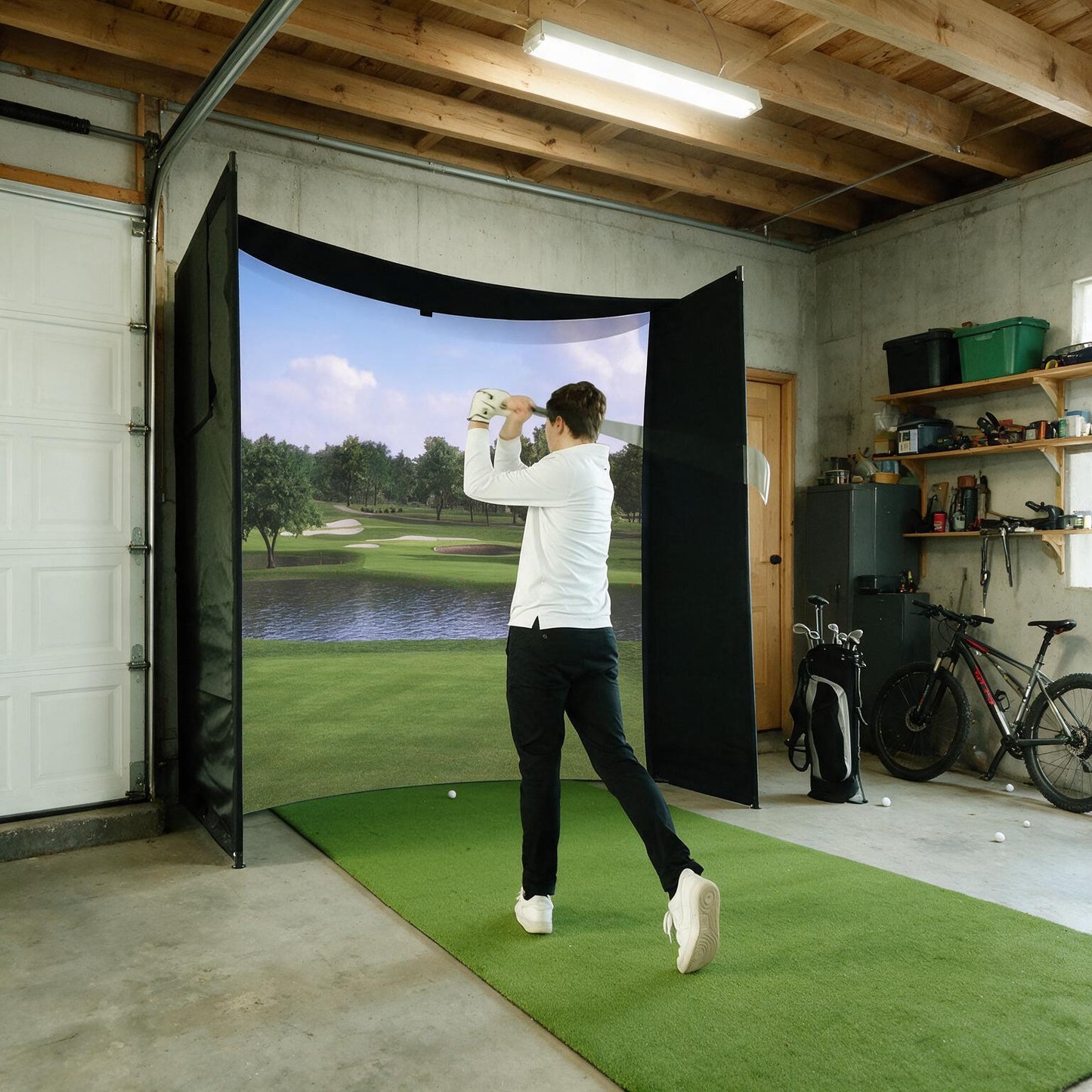 DIY Golf Simulator Impact Screen Frame Enclosure Kit Set, Use with Simulators, Durable Fabric with Velcro, Reinforced Black Border, 9.8'X9.8'X4.9'