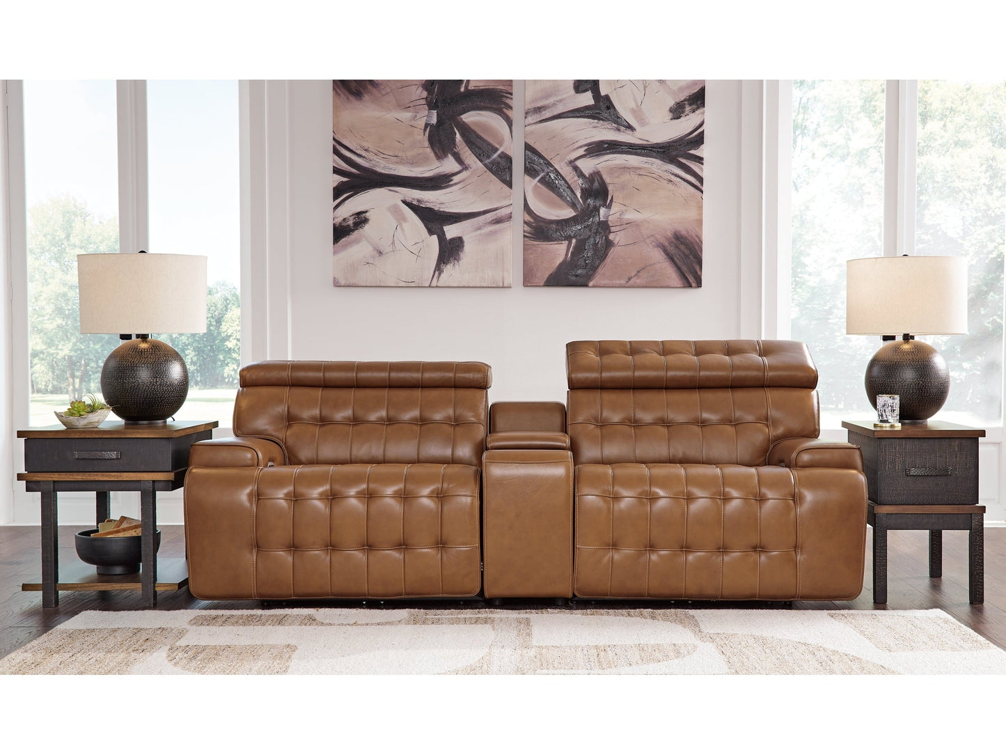Temmpton Chocolate 3-Piece Power Reclining Sectional Loveseat with Console