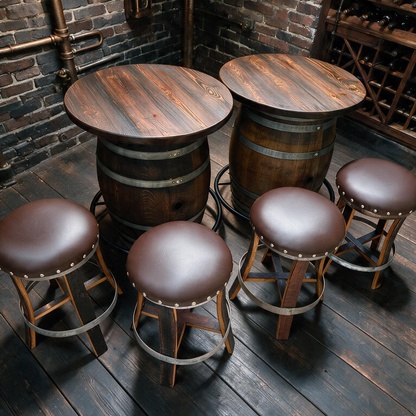 Whiskey & Wine Barrel Double Liquor Cabinet — Door Storage Shelf, 0–8 Stools