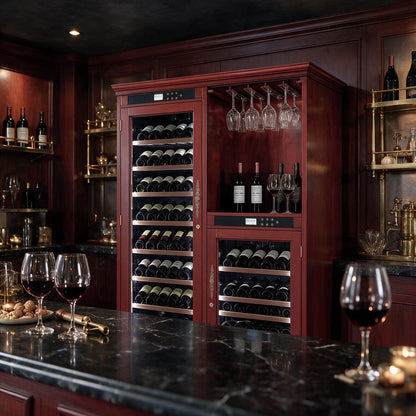 Nuvia 158-Bottle Wooden Wine Cooler Cabinet With Adjustable Temperature And Vacuum Insulation Doors (SAK91827)