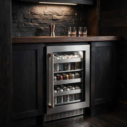 ZLINE 24" Touchstone 151 Can Beverage Fridge DuraSnow® Stainless Steel Glass Door RBSO-SN-24