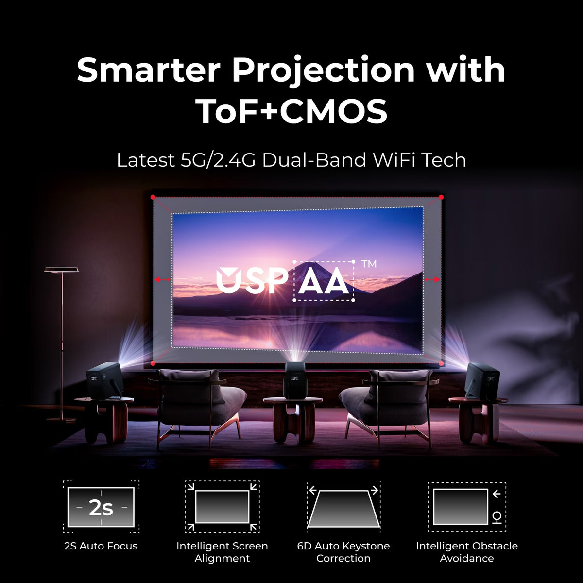 Projector 4K Supported Smart Projector with Android TV, Netflix Certified, 1000 ANSI Lumens Projector Native 1080P, Dolby Audio, Home Theater Outdoor Projector, Poseidon E40