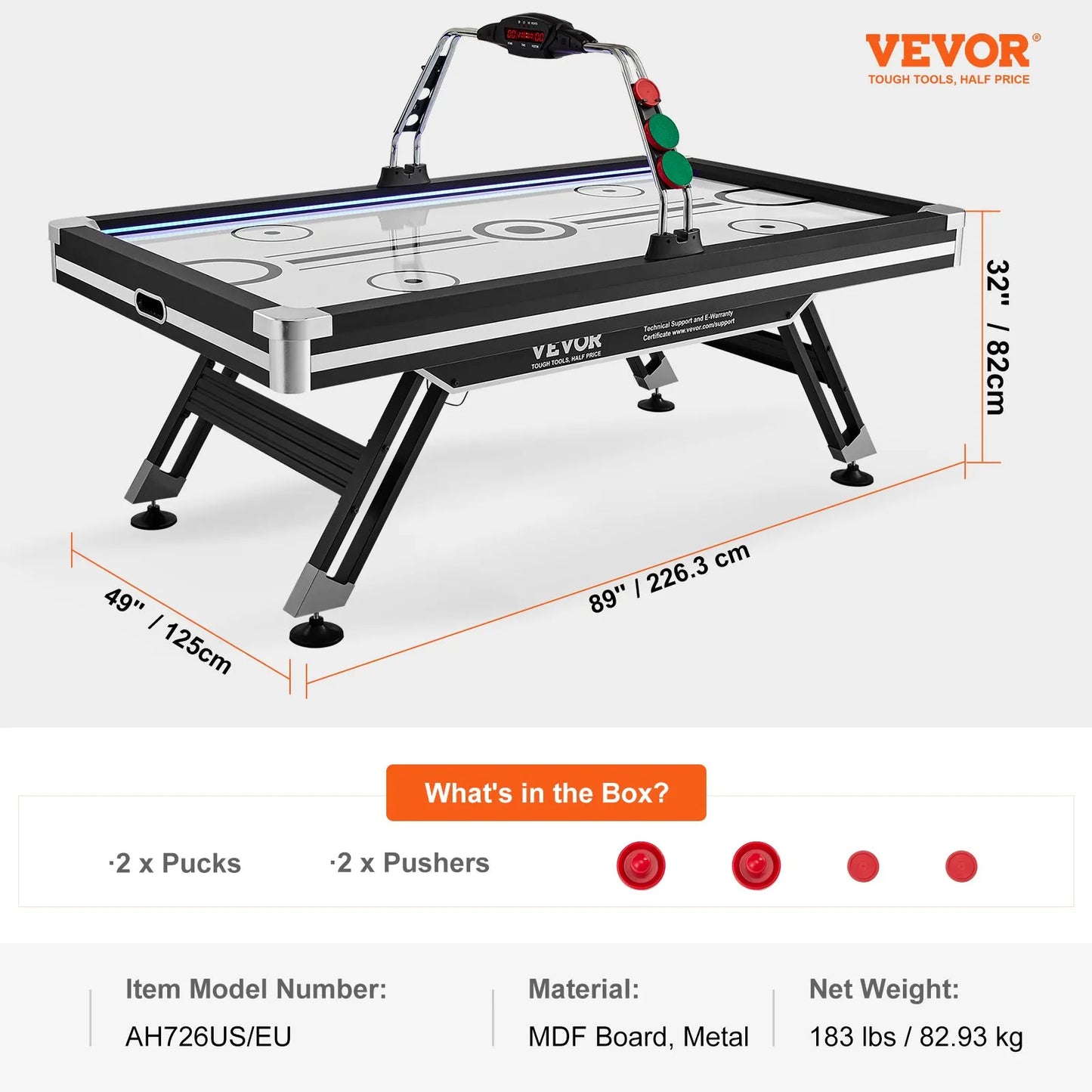 Air-Powered Indoor Hockey Table, 89"
