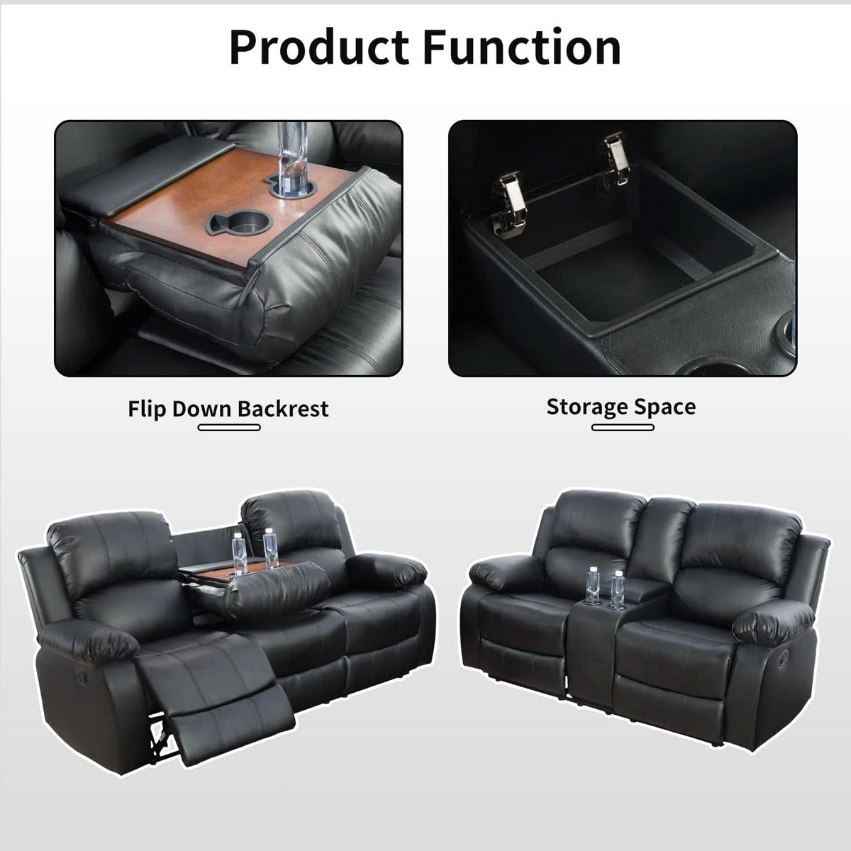 Black Sofa Set For Living Room Theater Seating