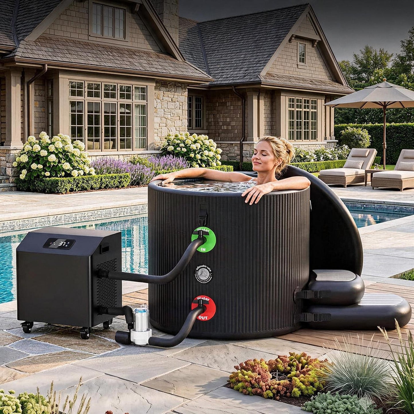 FCP Premium XL 120 Gal Cold Plunge Tub Kit With 1HP Chiller, Filter, And Pump (SAK92632)