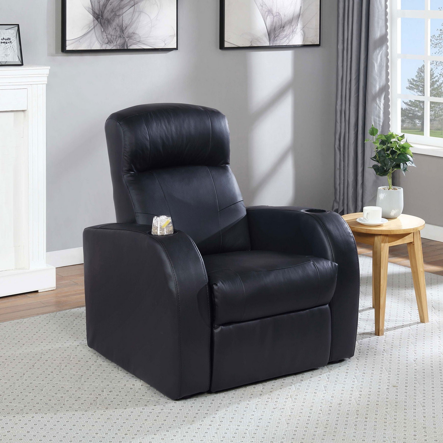 Upholstered Recliner With Cup Holder Comfort Lounge Chair - Black