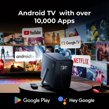 Projector 4K Supported Smart Projector with Android TV, Netflix Certified, 1000 ANSI Lumens Projector Native 1080P, Dolby Audio, Home Theater Outdoor Projector, Poseidon E40