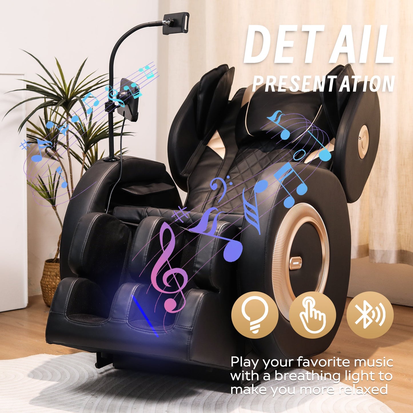 2025 Black Automatic Massage Chair Recliner with Zero Gravity and Full Body Air Pressure