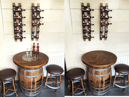 Whiskey & Wine Barrel Home Bar Set #1 — Bar Cabinet, Pub Table & Stools - Pub Set