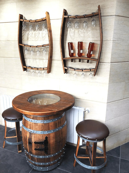 Whiskey & Wine Barrel Home Bar Set #2 — Bar Cabinet, Pub Table & Stools - Pub Set
