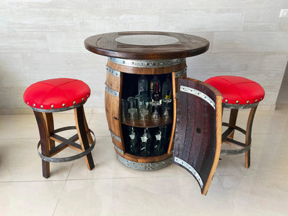 Whiskey & Wine Barrel Pub Set — Limited Colorways, Glass Top, Cabinet Storage - Pub Set
