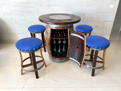 Whiskey & Wine Barrel Pub Set — Limited Colorways, Glass Top, Cabinet Storage - Pub Set
