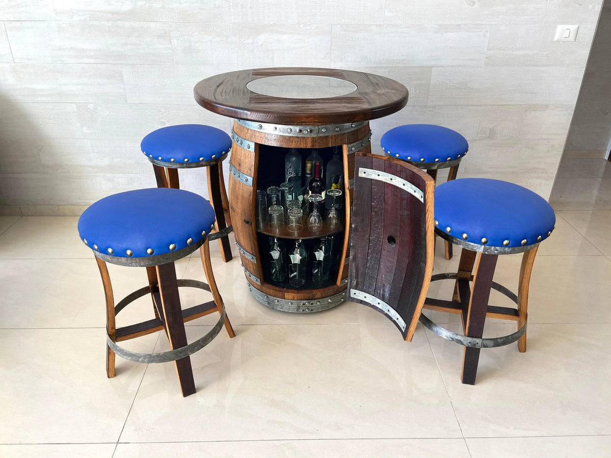 Whiskey & Wine Barrel Pub Set — Limited Colorways, Glass Top, Cabinet Storage - Pub Set