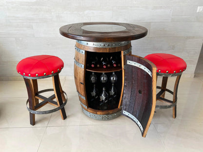 Whiskey & Wine Barrel Pub Set — Limited Colorways, Glass Top, Cabinet Storage - Pub Set