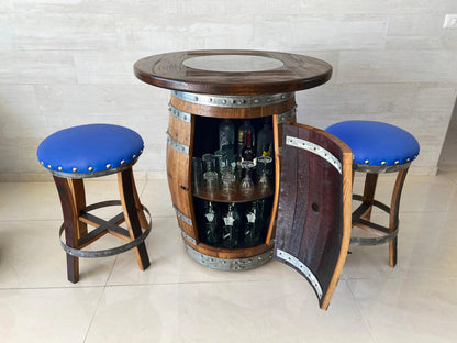 Whiskey & Wine Barrel Pub Set — Limited Colorways, Glass Top, Cabinet Storage - Pub Set
