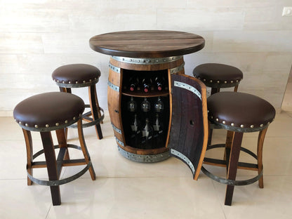 Multi-Use Whiskey & Wine Barrel Bar Set — Glass Top, Cabinet Storage Pub Set