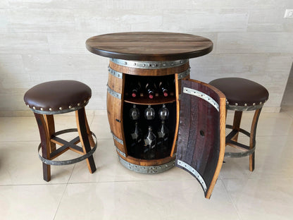 Multi-Use Whiskey & Wine Barrel Bar Set — Glass Top, Cabinet Storage Pub Set