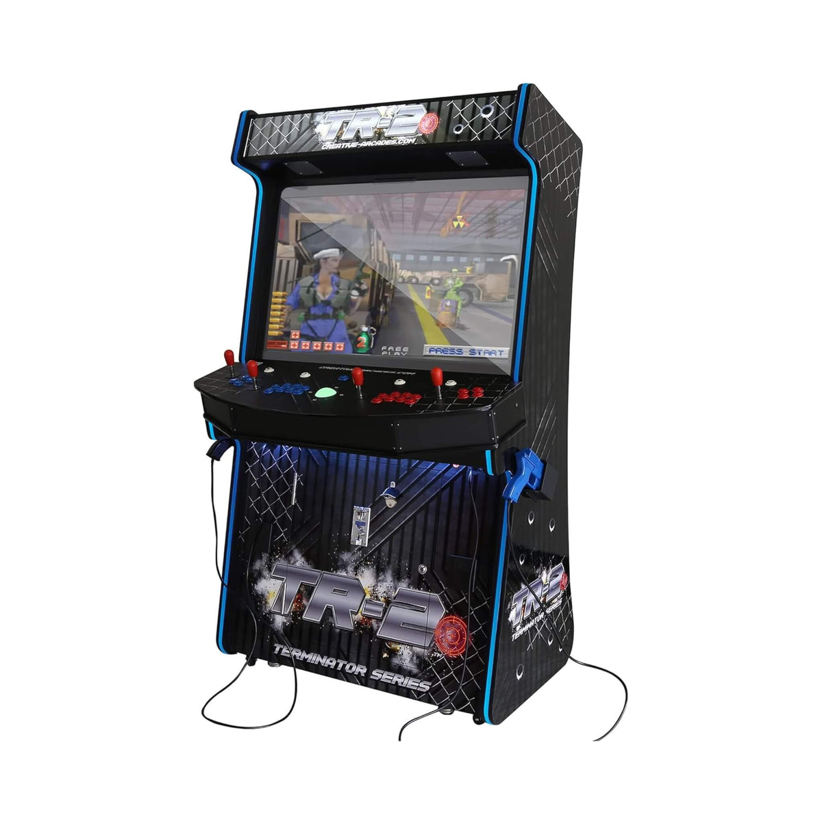Full-Size Commercial Arcade Machine With Lightguns and Stools