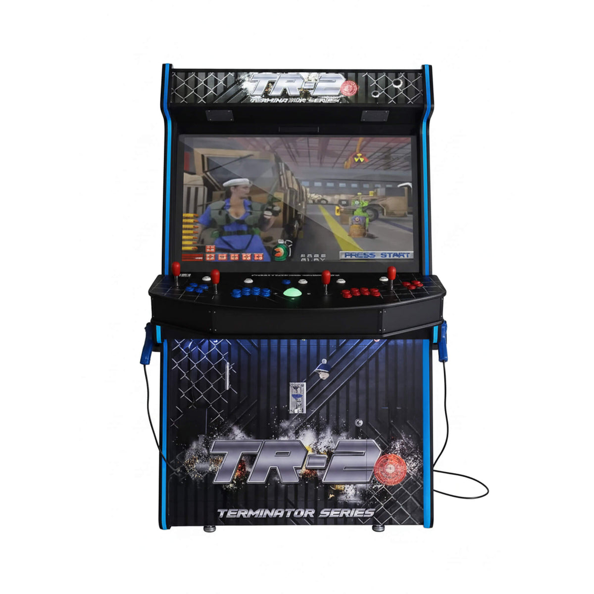Full-Size Commercial Arcade Machine With Lightguns and Stools