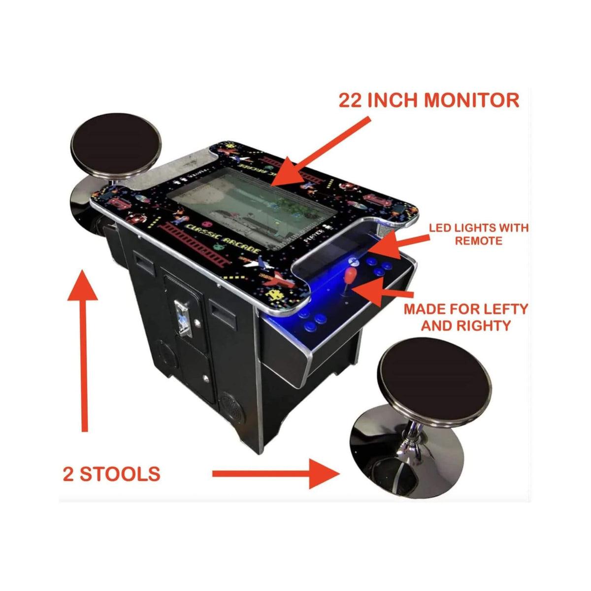 Full-Size Commercial-Grade 2-Player Retro Arcade Machine With 60 Games And Stools