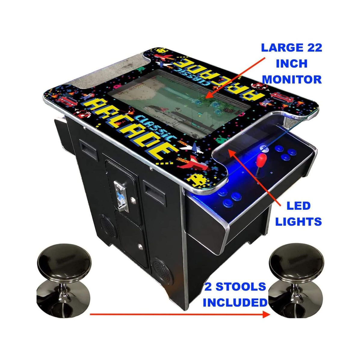 Full-Size Commercial-Grade 2-Player Retro Arcade Machine With 60 Games And Stools
