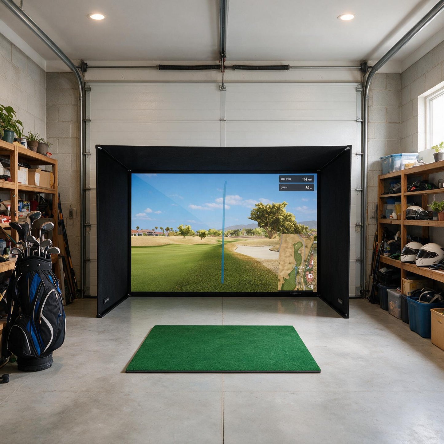SimBox Golf Simulator Enclosure - 7 sizes, Pro + Impact Screen and Frame INCLUDES FREE SIDE BARRIERS