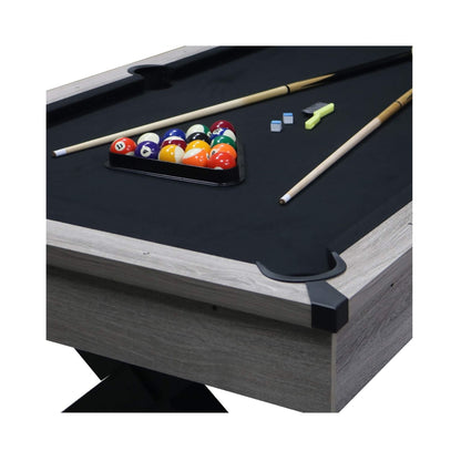 Large 84-Inch Rustic Gray Pool Table With Cues, Balls And X-Legs