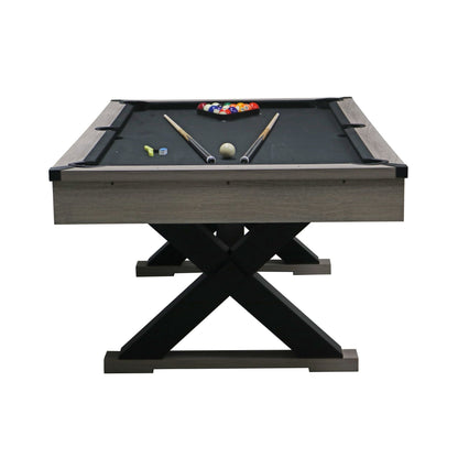 Large 84-Inch Rustic Gray Pool Table With Cues, Balls And X-Legs