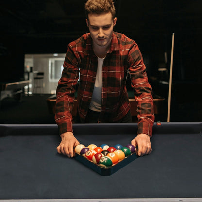 Large 84-Inch Rustic Gray Pool Table With Cues, Balls And X-Legs