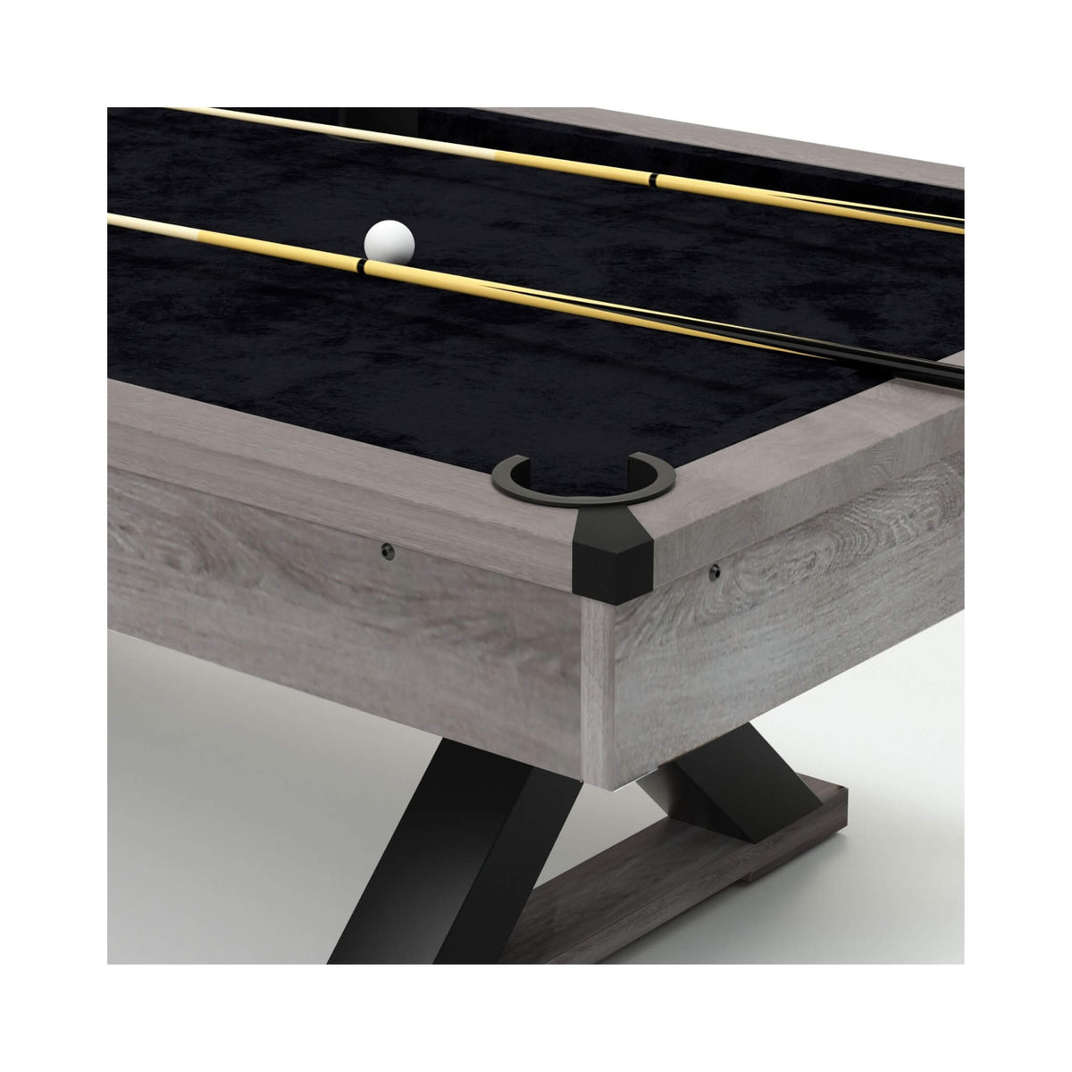 Large 84-Inch Rustic Gray Pool Table With Cues, Balls And X-Legs