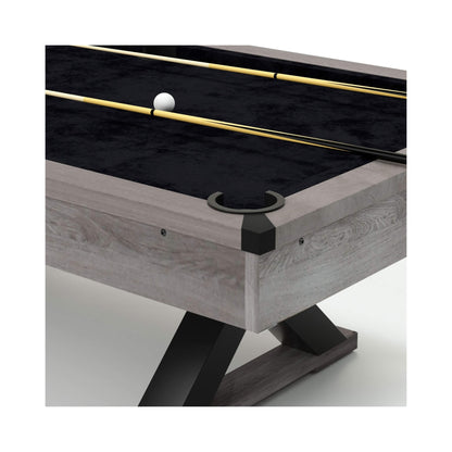 Large 84-Inch Rustic Gray Pool Table With Cues, Balls And X-Legs